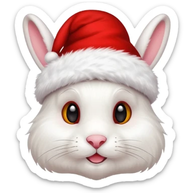 white rabbit with ears in a christmas hat sticker
