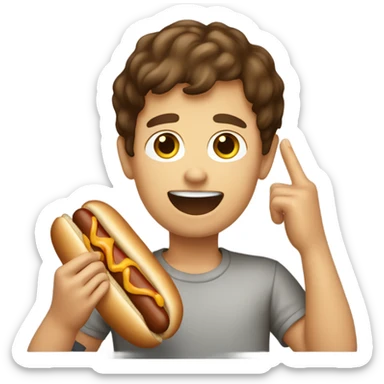 Brown haired Boy eating a hotdog  sticker
