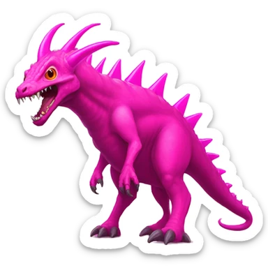 A giant pink kaiju with a long neck, 2 bright pink tusks, horns and 10 spines. He has also 4 full dark pink eyes with no pupils, dark pink claws and he got 2 spines on its tail.  sticker