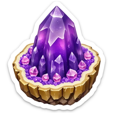 3D render of Rock Candy Geode, made entirely of dessert materials, glistening sugar crystal texture, sjagged translucent purple sugar crystals, delicious confectionery aesthetic, Apple emoji style, isolated on white background --v 6.0. sticker