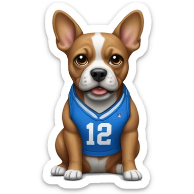 Micro bully dog wearing a blue basketball jersey  sticker