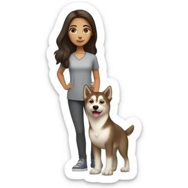 A brunette girl next to a beige  Husky sticker