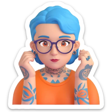 person with blue hair, glasses, and tattoos sticker