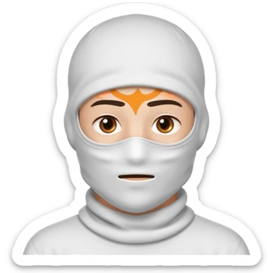 head of a guy with brown eyes wearing a white balaclava without a mouth, with a cool expression sticker