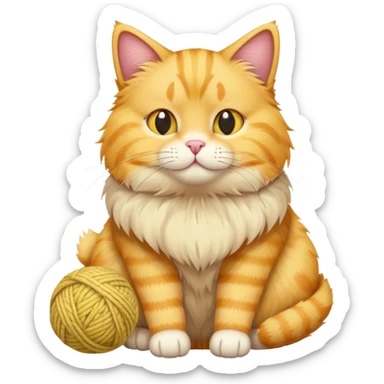 yellow cat full body sitting with a wool ball sticker