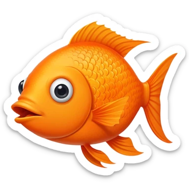 ultra derpy bright orange fish in side profile facing right, both googly eyes impossibly looking at viewer, goofy tongue sticking out, extremely stupid expression, flat 2D side view sticker