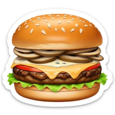 Burger with many mushrooms, carmelized onions, and truffle aioli  sticker