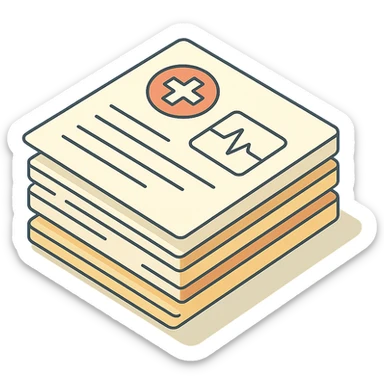 stack of medical records, 2D isometric style, very detailed drawing, shadows and highlights, clean contours, soft lighting, transparent background sticker