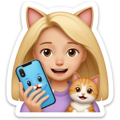 Girl crying laughing at a funny cat video on her phone sticker