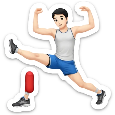 Hombre blanco pelinegro haciendo estiramientos de piernas sticker