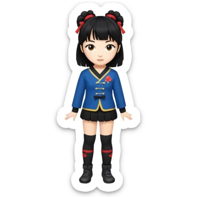 girl named Kally in a Japanese uniform with Black leg warmers and Black arm warmers with black hair with messy bangs sticker