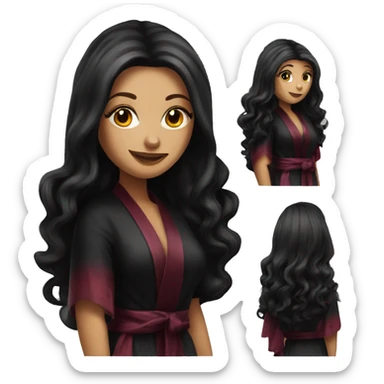 Beautiful tattooed  burgundy long haired woman in black silk robe sticker