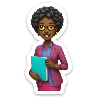 Smiling black woman middle-aged Bahian teacher with colorful clothes and accessories. sticker