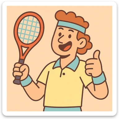 cartoon tennis player giving thumbs up, pastel toon style sticker