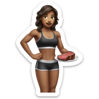 Brunette gym girl eating steak  sticker