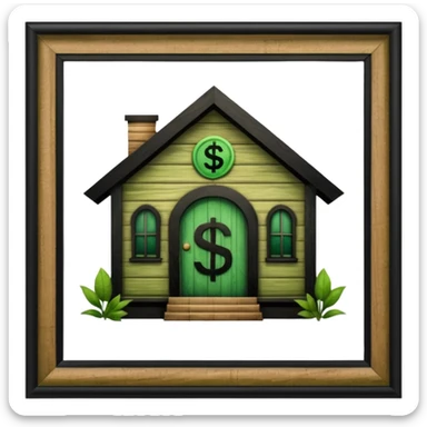 a normal simple house with a big dollar sign in the middle sticker