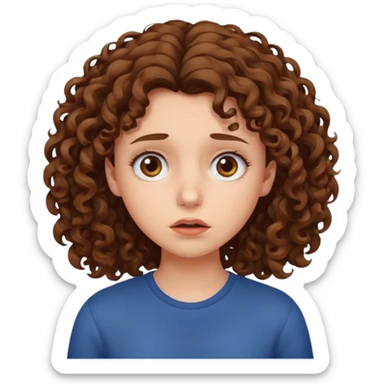 extreme worried face, curly hair girl,  sticker