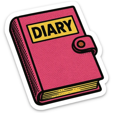 a pink diary, old school comic book style sticker