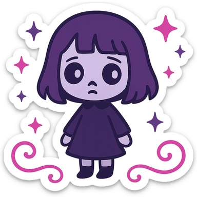 Remove the background and any text from this goth banner, keep it cute, expressive, minimal, in the style of imagen-4-fast-KaUtLiSA10F, with a transparent background. sticker