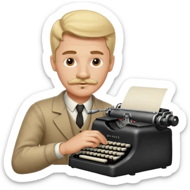 moustache blonde man with vintage typewriter sticker