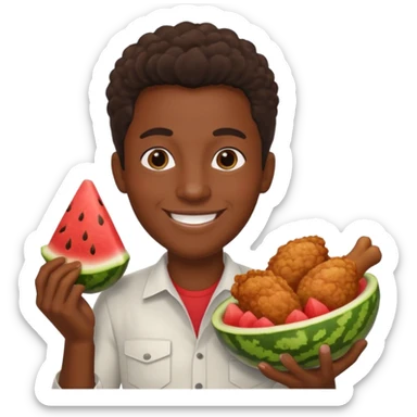 black person holding fried chicken and watermelon sticker