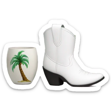 White cowgirl boot vase with palm tree  sticker