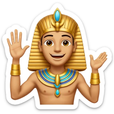 Discord emoji for "RA Silkroad", Ancient Egyptian theme, funny Pharaoh clapping hands laughing, cartoonish, colorful, shiny gold, small and clear.
 sticker
