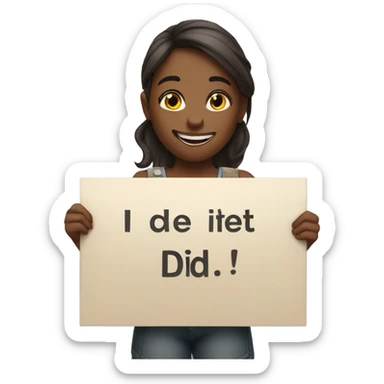 Happy girl with sign that says I did it sticker