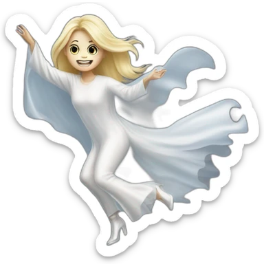 a blondie girl dressed as a ghost moving up the floor going to a party sticker