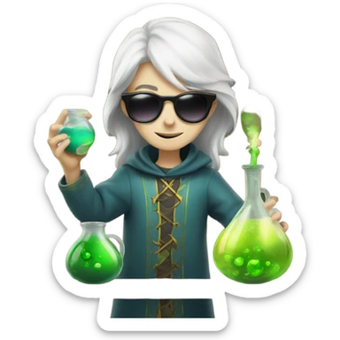 Young pale wizard mixing potions while wearing sunglasses sticker