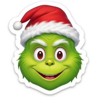 The Grinch, happy face, with christmas hat sticker