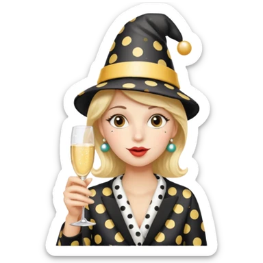 shushing face, eyes wide, wearing a polka dot party hat, celebratory mood sticker
