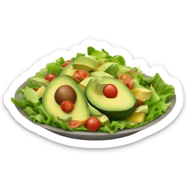 A salad with avocado sticker