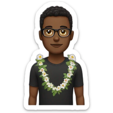 boxer hairstyle guy wearing glasses and dark t-shirt with flowers print sticker