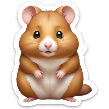 Cinematic Cute Brown Hamster Portrait Emoji, Head tilted playfully and inquisitively, featuring a glossy, rich brown fur with a delicate sheen, round, sparkling dark eyes filled with curiosity, Simplified yet irresistibly adorable features, highly detailed, glowing with a warm, friendly glow, high shine, affectionate and lively, stylized with a touch of whimsy, bright and endearing, soft glowing outline, capturing the essence of a mischievous yet loving hamster, so playful it feels like it could dash out of the screen and into your arms! sticker