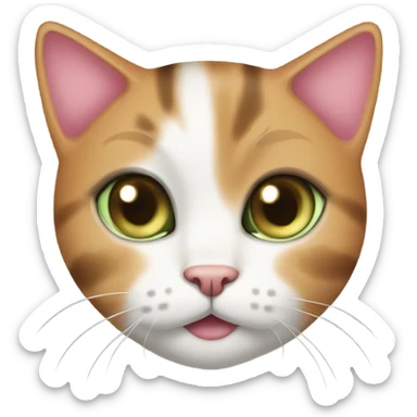 3 color cat(orange.black.white), pink nose, black spot, short hair, light brown spot on beard, light green eyes 듣기 sticker