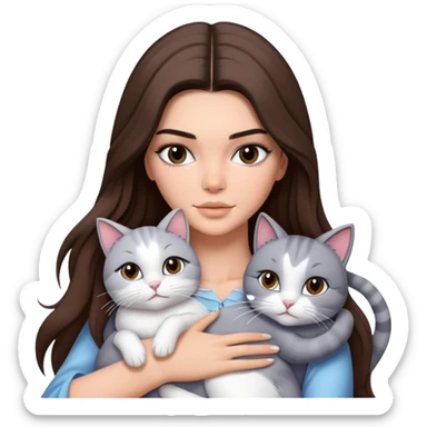 Kendall Jenner long hair with fancy dress hug one grey white cat sticker