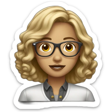dark-blonde girl with bob wavy hair in glasses silver color glasses holding laptop light skin sticker