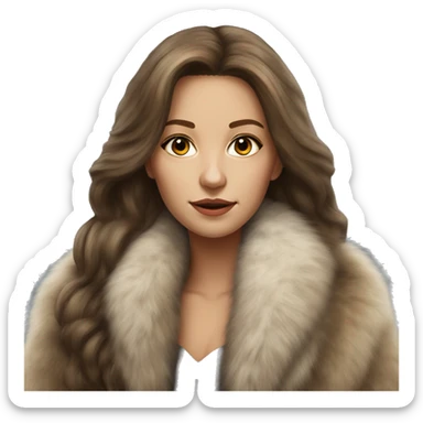 Realistic gorgeous polish woman with long brown hair with fur coat no smile sticker