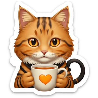 Yanında bir bardak çay olan tekir kedi sticker