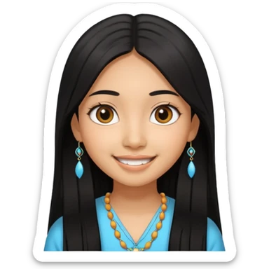 20 yr old asian woman hair  center part big eyes big smile tanned skin straight black hair hippie part hair  sticker