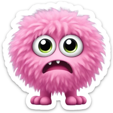 cute pink fluffy monster with big eyes sticker