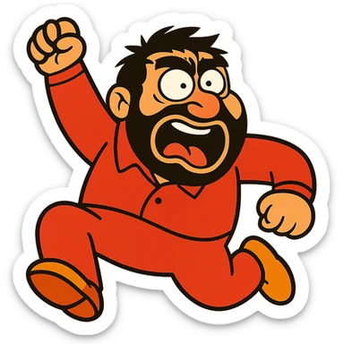 Make Recep İvedik in a much funnier pose with an exaggerated facial expression, wearing a red tracksuit, no background, in vibrant cartoon style. sticker