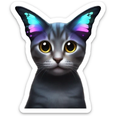 Dark iridescent butterfly glowing on top of cats head  sticker
