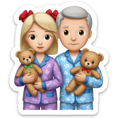 ma and pa kettle wearing pajamas and holding teddy bears sticker