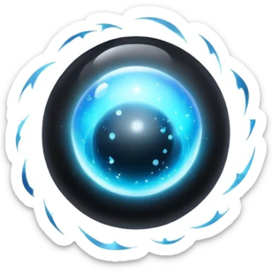 magical onyx orb floating with a silver-blue aura, cosmic particles around it sticker