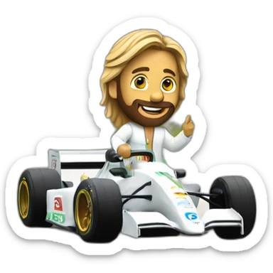 rio jesus statue driving f1 car holding a yorkie sticker