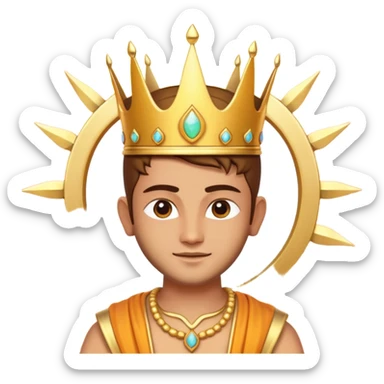 Hindu god Surya portrait, head and shoulders only, radiant golden crown, sun aura behind head, confident expression, 3D cartoon, mobile game icon style, clean background, no text, no watermark
 sticker