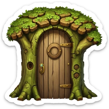 old tree trunk with door sticker