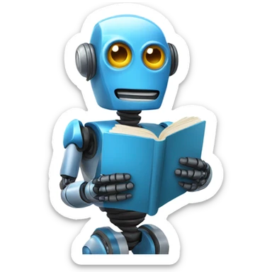 cute robot holds a blue book sticker